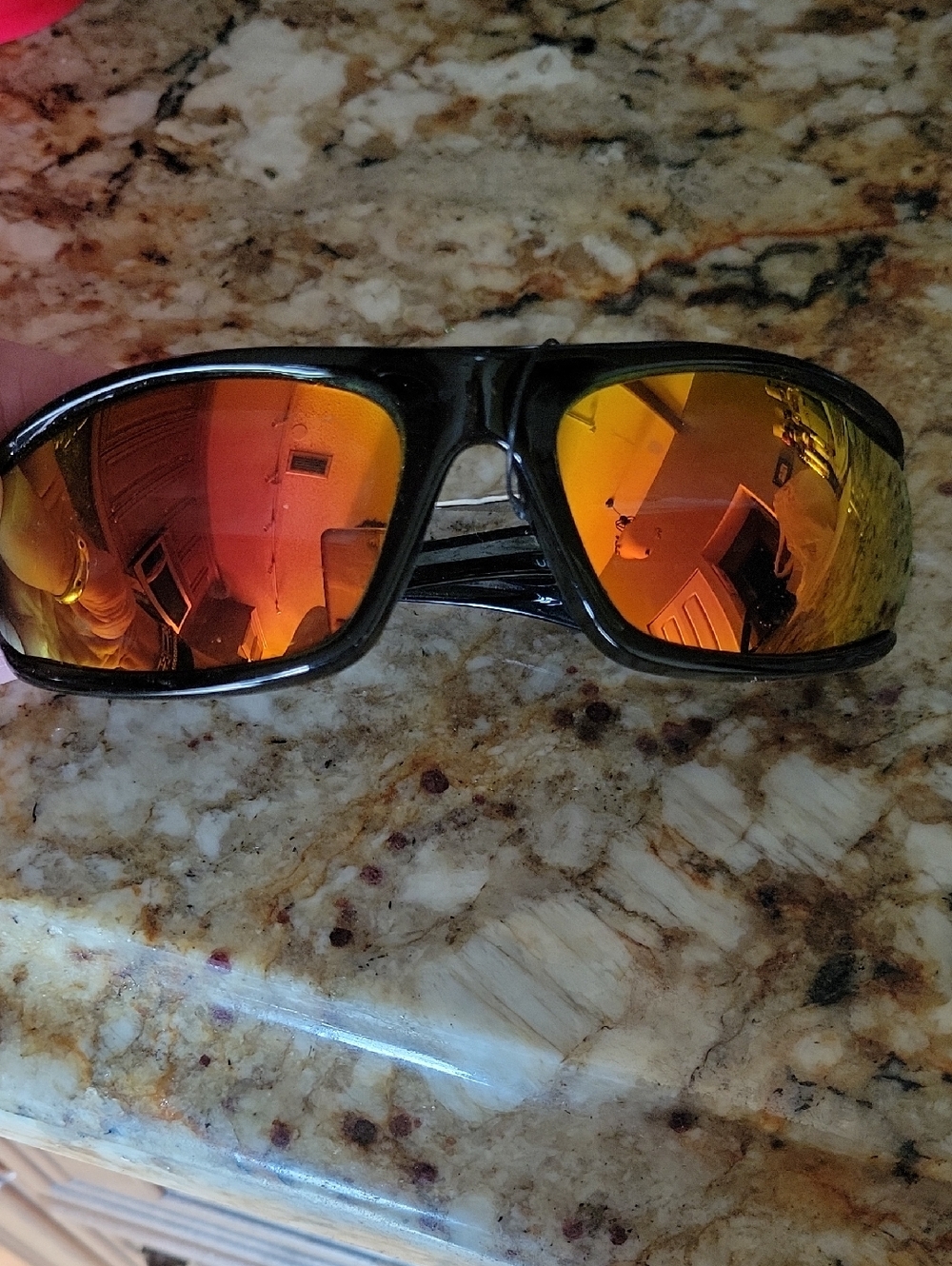 Mirrored Orange Lens Sunglasses - Sporty Black Frame